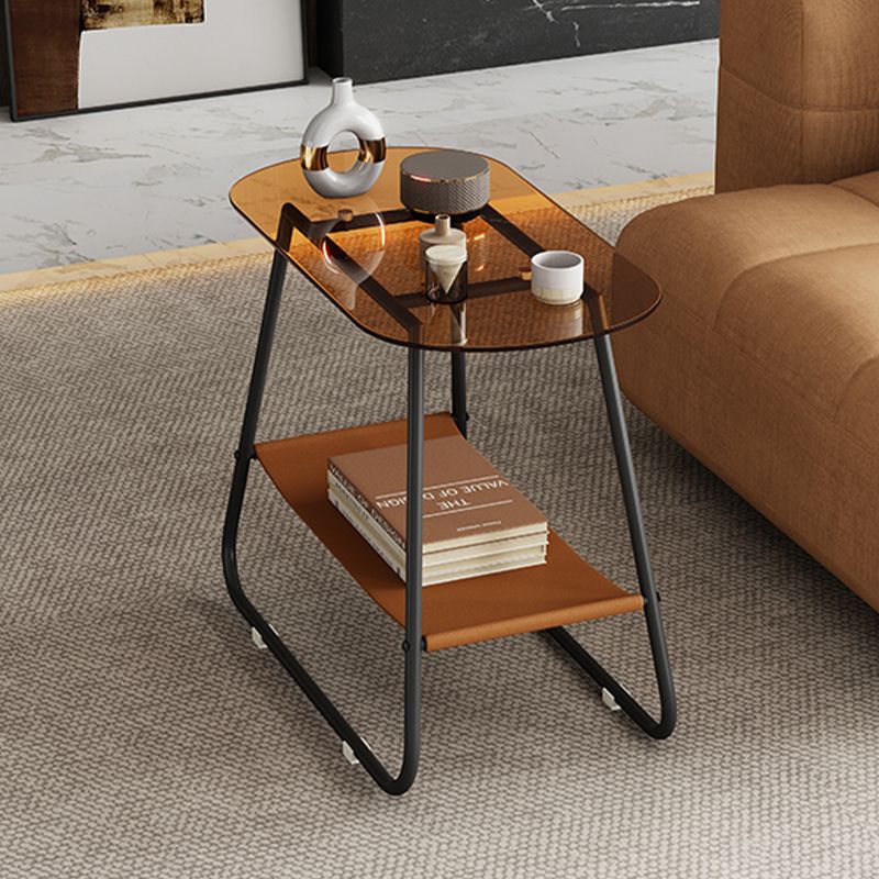 End Table Glass Sled with Storage Oval Contemporary Double Tier Side Table Clearhalo 'Coffee & Accent Tables' 'End & Side Tables' 'end_side_tables' 'furn' 'furn_end_side_tables' 'Furniture' 'Living Room Furniture' 1200x1200_bbc83712-ce7b-4ba4-afa7-53f62f5417f4