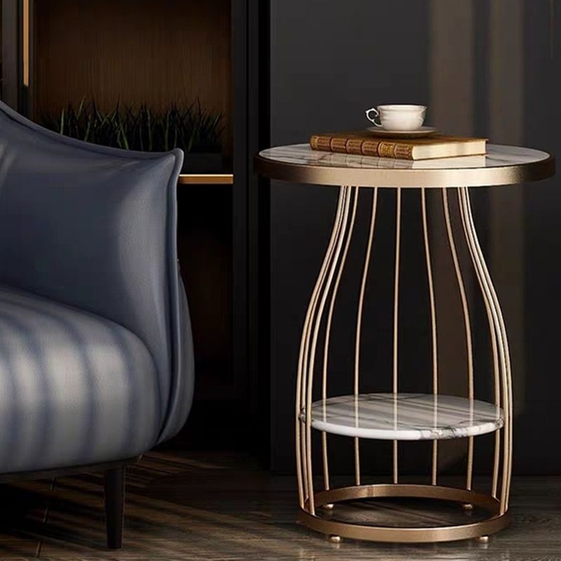 24.8 inch Tall Frame Metal Side Table with Shelf Glam Side End Table Clearhalo 'Coffee & Accent Tables' 'End & Side Tables' 'end_side_tables' 'furn' 'furn_end_side_tables' 'Furniture' 'Living Room Furniture' 1200x1200_bbc8a07c-9202-4112-b084-caa612f27759