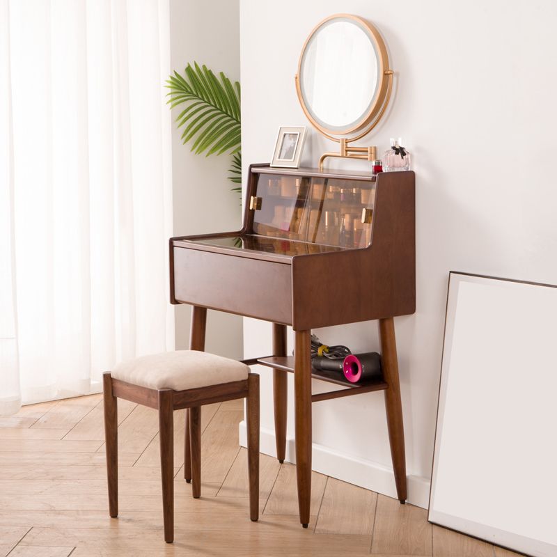 Modern Vanity Table and Stool Set Wooden and Glass With Drawer Vanity Desk Clearhalo 'Bedroom Furniture' 'furn' 'furn_makeup_vanities' 'Furniture' 'Makeup Vanities' 'makeup_vanities' 1200x1200_bbcac36a-6bd4-410f-9d76-fc4a84b29dae