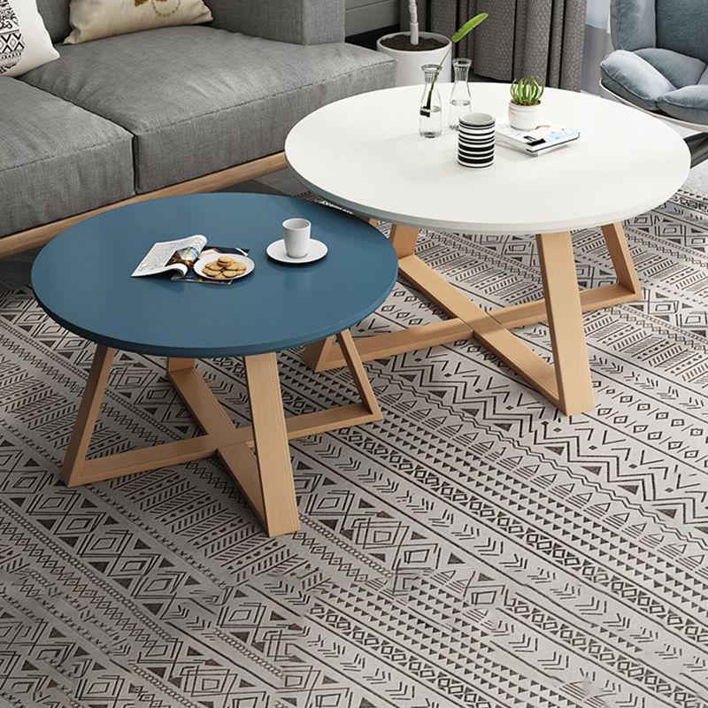 Contemporary Round Wood Coffee Table Cross Legs Cocktail Table Clearhalo 'Coffee & Accent Tables' 'Coffee Tables' 'coffee_tables' 'furn' 'furn_coffee_tables' 'Furniture' 'Living Room Furniture' 1200x1200_bbcaebf6-eecb-429a-a847-e1e7f832cf5d