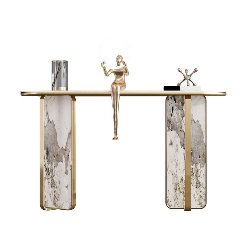 Stone Oval Console Table 33.46" Tall 1-shelf Accent Table for Hall Clearhalo 'Console Tables' 'console_tables' 'Entry & Mudroom Furniture' 'furn' 'furn_console_tables' 'Furniture' 1200x1200_bbcb98e0-c0e7-41f7-9e02-8e7c05276365