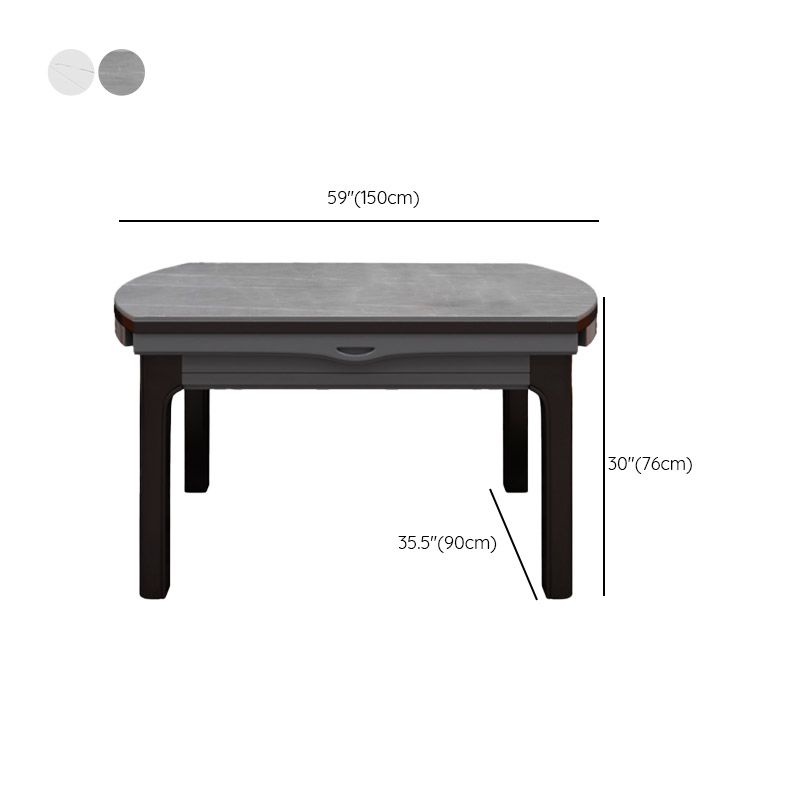 Tavolo da pranzo moderno rotondo in pietra con base in legno di gomma per sala da pranzo