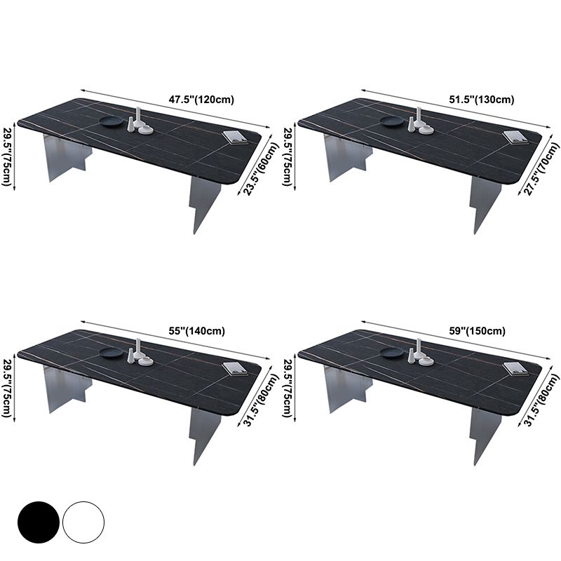 Modern Rectangle Dining Table Sintered Stone Dining Table with Clear Acrylic Double Pedestal Clearhalo ' dining_table' 'Dining Tables & Seating' 'Dining Tables' 'furn' 'furn_dining_table' 'Furniture' 'furniture_dining_table' 'Kitchen & Dining Furniture' 'kitchen&dining_furn' 'kitchen' 'kitchen_dining_table' 1200x1200_bbcff6b7-ad43-4d3b-94f5-1deb4b778c15