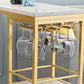 Witte metalen pubtafel met kunstmarmeren blad. Moderne bartafel met 2 planken
