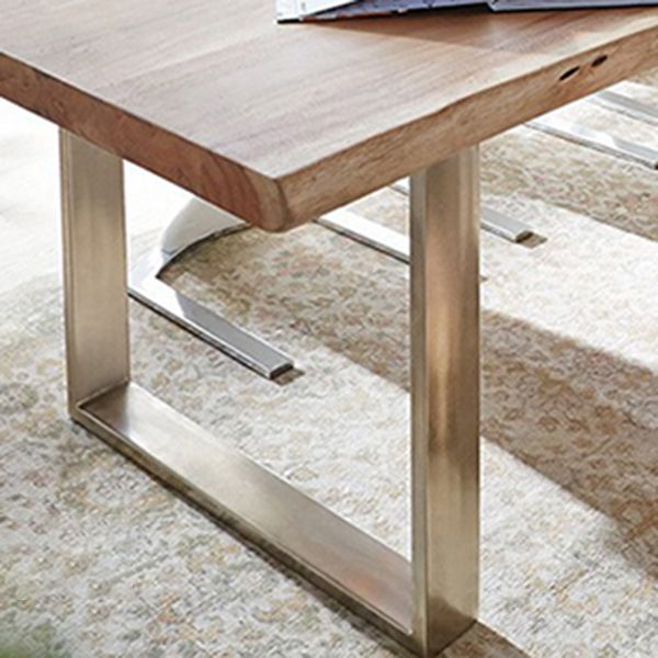 Rectangle Wood Color Dining Table Solid Wood Table Glam Style with Double Pedestal Clearhalo ' dining_table' 'Dining Tables & Seating' 'Dining Tables' 'furn' 'furn_dining_table' 'Furniture' 'furniture_dining_table' 'Kitchen & Dining Furniture' 'kitchen&dining_furn' 'kitchen' 'kitchen_dining_table' 1200x1200_bbdc5964-6444-4c99-8c11-564c37ed723b