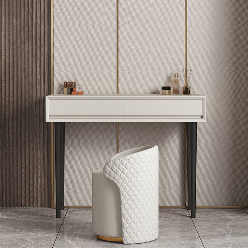 Contemporary 2-Drawer Wood Vanity Makeup Dressing Table in White with Stool Clearhalo 'Bedroom Furniture' 'furn' 'furn_makeup_vanities' 'Furniture' 'Makeup Vanities' 'makeup_vanities' 1200x1200_bbdee719-e687-4679-ab21-4712fc29ebc2