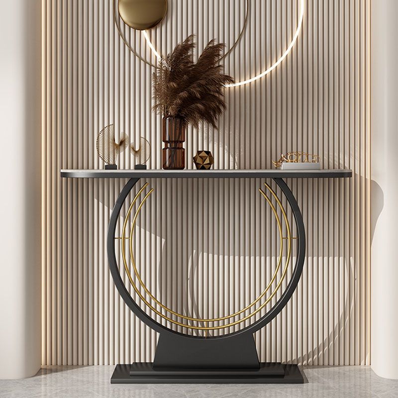 Zeitgenössischer Eisenkonsole Sofa Tischstein Halb Mondendtisch für Halle