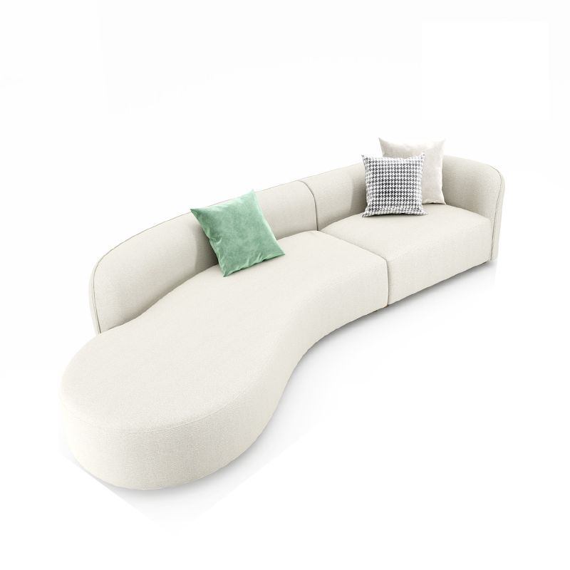 Nordic Stationary Living Room Tuxedo Arm White Curved Sofa Chaise