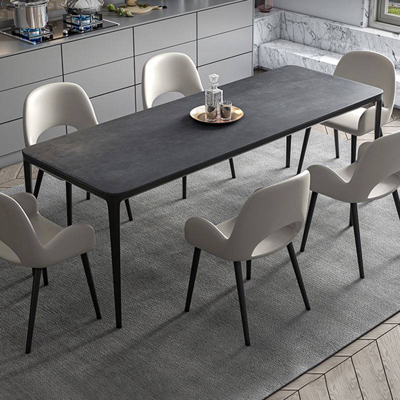 Modern Grey Rectangular Stone Tabletop Dining Table with 4 Black Legs Clearhalo 'Dining Tables & Seating' 'Dining Tables' 'dining_table' 'furn' 'furn_dining_table' 'Furniture' 'Kitchen & Dining Furniture' 1200x1200_bbe259f5-20eb-4b23-8186-01d428de808f