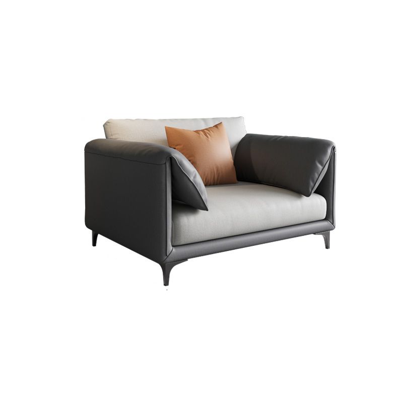 Faux Leather Modern Sofa 33.46" H Pillow Top Arm Sofa with Pillow Back, Brown Clearhalo 'furn' 'furn_sofas' 'Furniture' 'furniture_sofas' 'kitchen' 'kitchen_sofas' 'Living Room Furniture' 'Sofa' 'sofas' 1200x1200_bbe40864-d48d-4634-aa49-388fbcec0eec