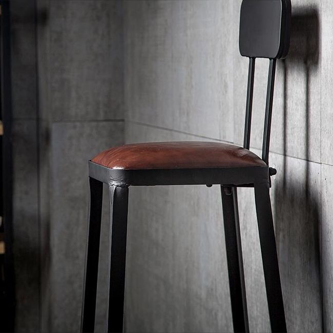 Industrial Armless Counter Stool Iron Cafe Bar Stool with Leather Cushion and Pedal Clearhalo 'Bar Furniture' 'Bar Stools' 'bar_stools' 'furn' 'furn_bar_stools' 'Furniture' 'furniture_bar_stools' 'Kitchen & Dining Furniture' 1200x1200_bbe5be8d-7ca1-4936-8817-9108a2b3240d