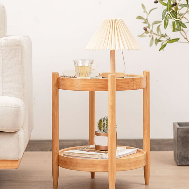 French Country Side Table Wood and Glass Round Accent Side Table