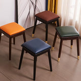 Glam Pouf Ottoman Faux Leather Upholstered Solid Wood Frame Square Ottoman