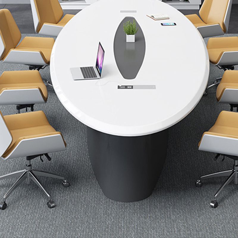 オフィスのための現代の人工木製オフィスデスクオーバルライティングデスク