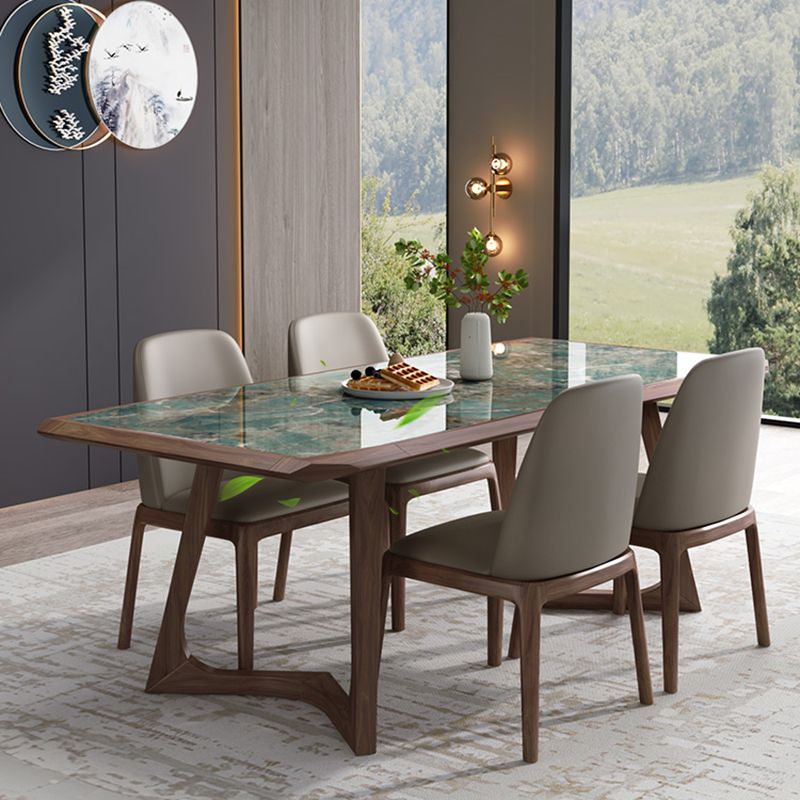 Modern Brown Finish Legs Dining Site Table Stone Top Double Pedestal Table Clearhalo 'Dining Tables & Seating' 'Dining Tables' 'dining_table' 'furn' 'furn_dining_table' 'Furniture' 'Kitchen & Dining Furniture' 1200x1200_bbf3b4c4-376e-444f-8bbc-6ffa02a16d98