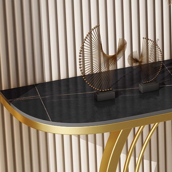 Tavolo da graffio di console in pietra larga 11,8 "con cornice di ferro d'oro