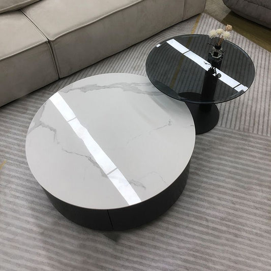 Mesa de café redonda de pizarra mesa de café de madera maciza para sala de estar