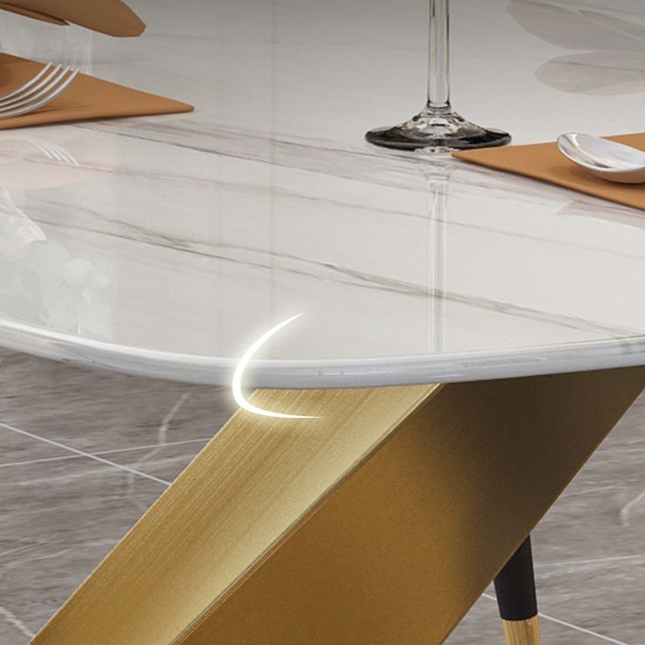 Minimalist Style Sintered Stone Dining Room Set with White Table and Gold Trestle Base for Home Use Clearhalo 'Dining Room Sets' 'Dining Tables & Seating' 'dining_room_set' 'furn' 'furn_dining_room_set' 'Furniture' 'furniture_dining_room_set' 'Kitchen & Dining Furniture' 'kitchen&dining_furn' 'kitchen' 1200x1200_bbfc8bc1-bac4-47f9-b67d-68a4308b3216
