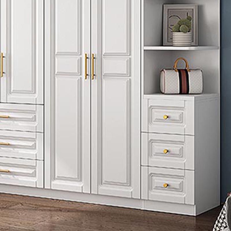 White Armoire Artificial Wood Wardrobe with Drawers and Clothes Rails Storage Cabinet
