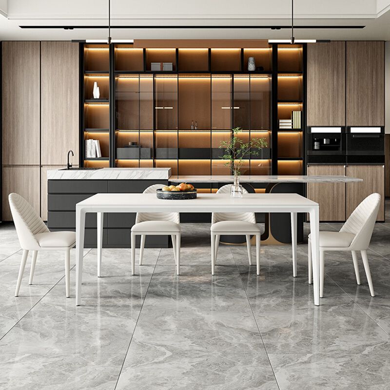 Modern Style Sintered Stone Table 4 Legs Base Rectangle Table for Home Clearhalo ' dining_table' 'Dining Tables & Seating' 'Dining Tables' 'Furniture' 'furniture_dining_table' 'Kitchen & Dining Furniture' 'kitchen&dining_furn' 'kitchen' 'kitchen_dining_table' 1200x1200_bc00e90e-1bd6-450b-9ee4-31ebecfb4e3b