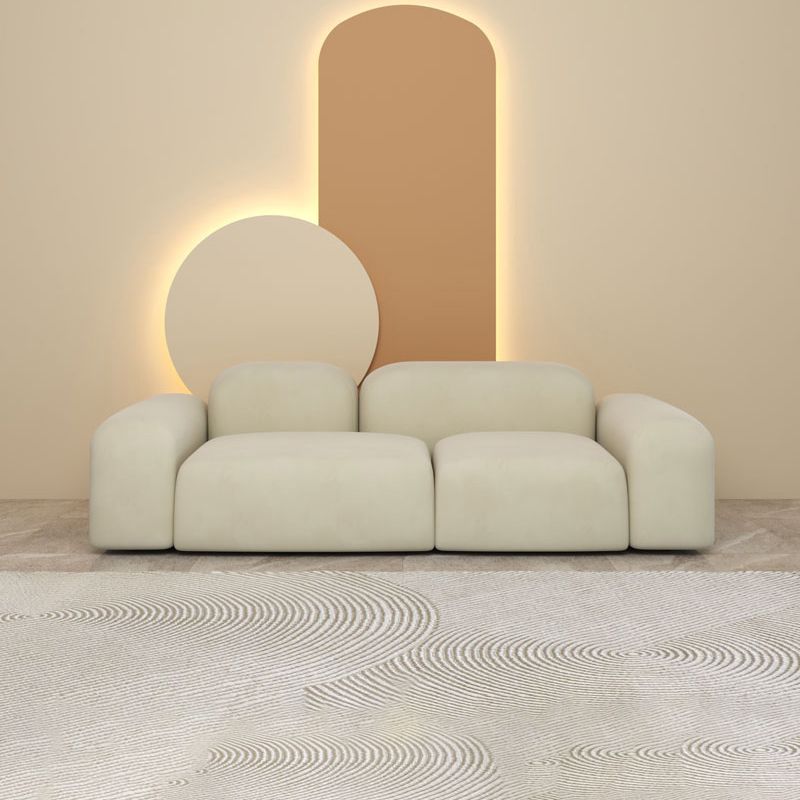 Modern Style Blocks Sofa White Wool Square Arm Seating - 25.6" H