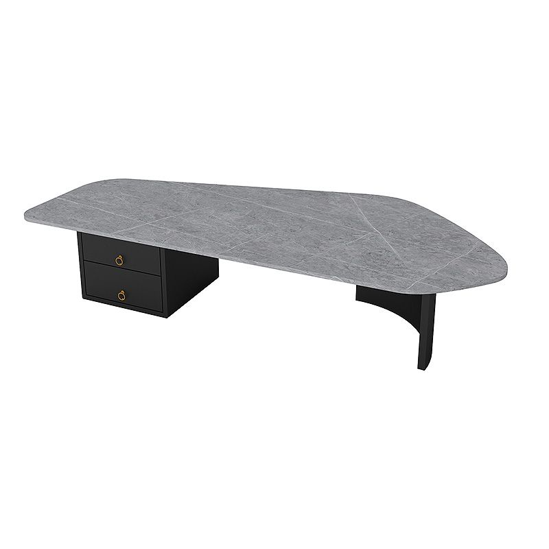 15.7 "H onregelmatige leisteen metalen frame salontafel met lade voor woonkamer