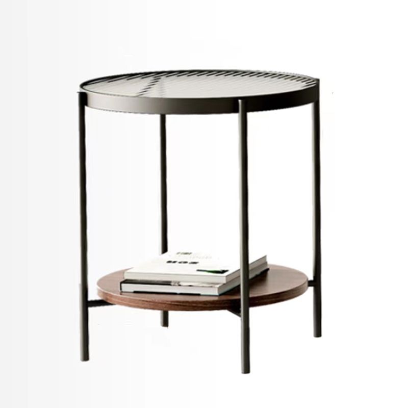 Table de cocktails en verre en verre avec accents en bois table basse elliptique