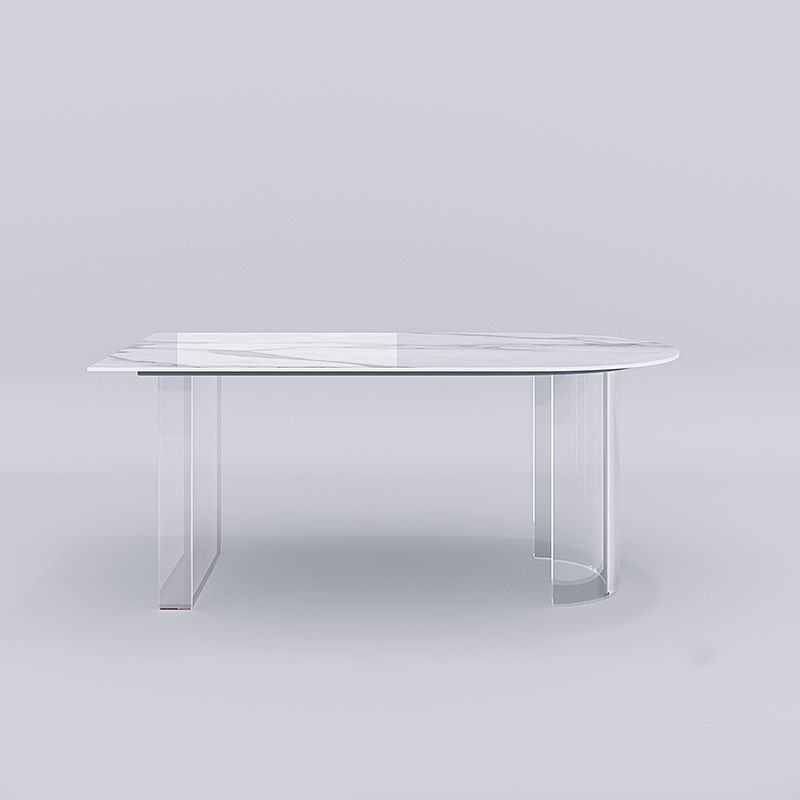 Stone Center Top Dining table Acrylic Double Pedestal Modern White Dinette Table Clearhalo 'Dining Tables & Seating' 'Dining Tables' 'dining_table' 'furn' 'furn_dining_table' 'Furniture' 'furniture_dining_table' 'Kitchen & Dining Furniture' 1200x1200_bc09a8b2-5e04-4412-8387-002c97964eca