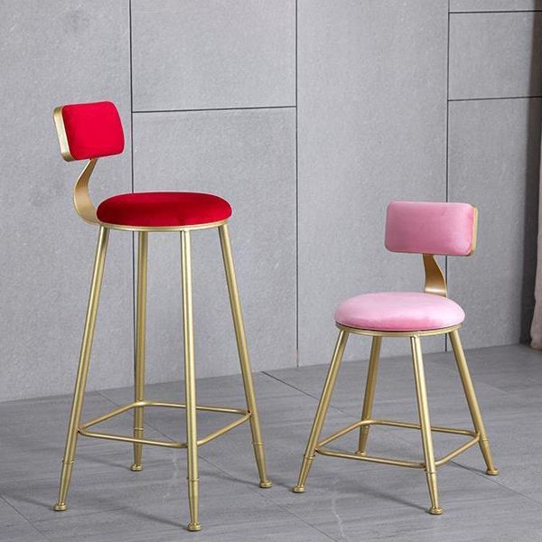 Taburete de respaldo de respaldo sin brazo de glamour taburete de barra de cocina de hierro con pedal y cojín