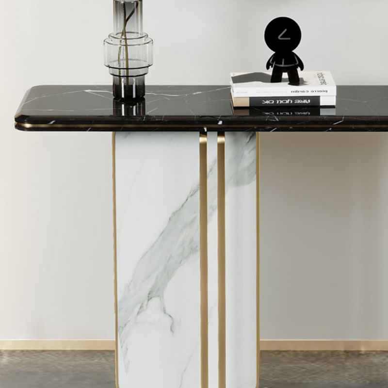 Glam Stone Rectangle Console Accent Table with Marble for Hall