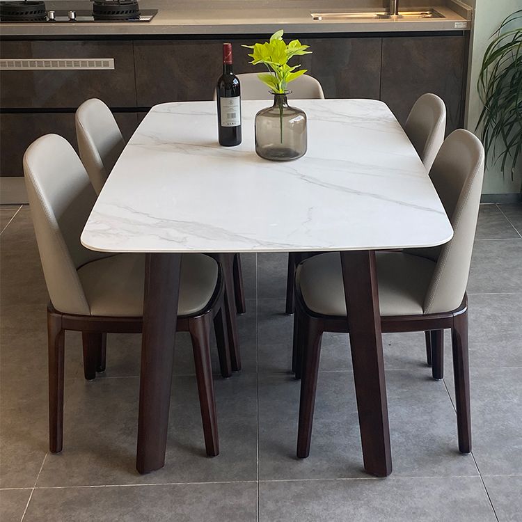 Modern Rectangle Dining Table Stone Top Walnut Tripod Base Dining Table Clearhalo 'Dining Tables & Seating' 'Dining Tables' 'dining_table' 'furn' 'furn_dining_table' 'Furniture' 'furniture_dining_table' 'Kitchen & Dining Furniture' 'kitchen' 'kitchen_dining_table' 1200x1200_bc185205-d2dc-4c59-b6a2-f25feb9f6d36