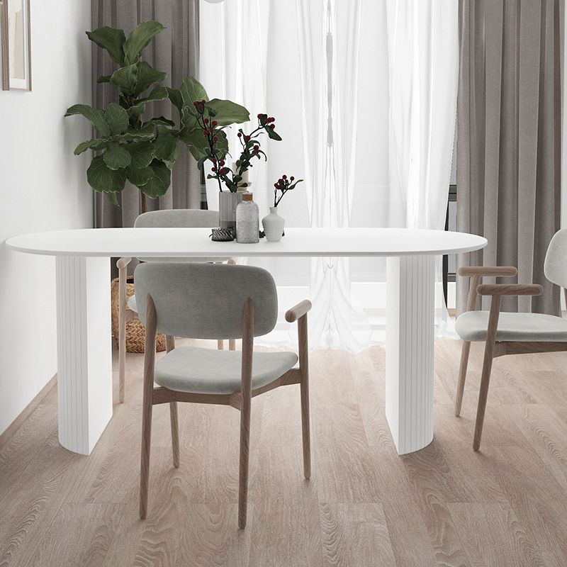 Stone Top Table Contemporary Dining Table with Sled Base in White Clearhalo 'Dining Tables & Seating' 'Dining Tables' 'dining_table' 'Furniture' 'furniture_dining_table' 'Kitchen & Dining Furniture' 'kitchen' 'kitchen_dining_table' 1200x1200_bc18d793-ee65-410a-ad1a-1ab78f11dd67