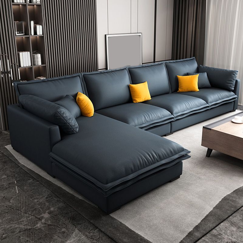 127.95" L Contemporary Sectional Blue Square Arm Sectional for Living Room