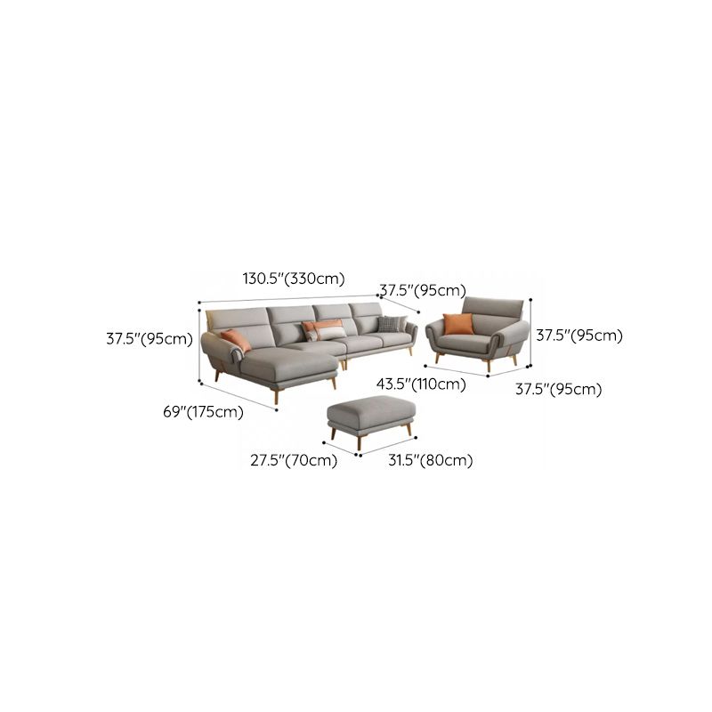 Mid Century Sofa and Chaise in Gray Flared Arm Sewn Pillow Back Sofa Clearhalo 'furn' 'furn_sectionals' 'Furniture' 'Living Room Furniture' 'Sectionals' 1200x1200_bc1e90a4-bf12-4564-a67d-cbb678f7a063