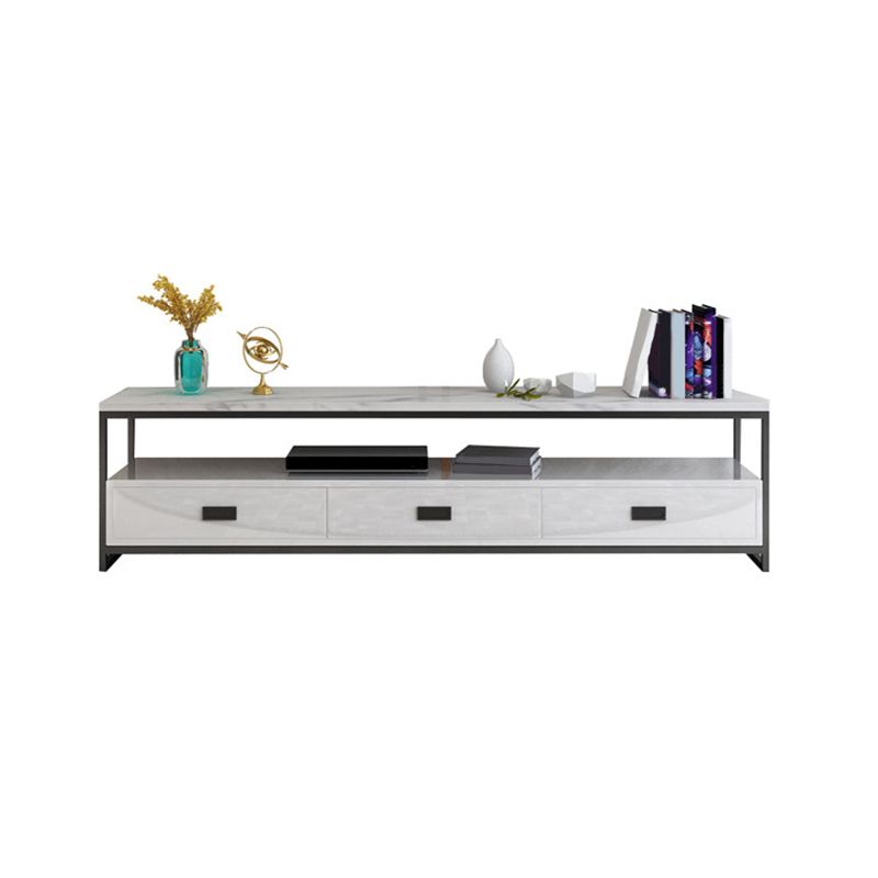 Meuble TV moderne avec 3 tiroirs, console multimédia de rangement ouverte