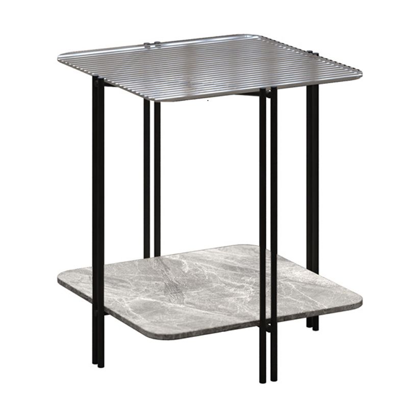 Cuadrado de vidrio 4 patas Mesa lateral de 23.6 "de altura con estante de almacenamiento