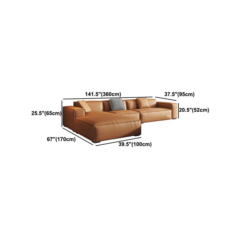 Contemporary Square Arm Sectional Orange Faux Leather Sectional Clearhalo 'furn' 'furn_sectionals' 'Furniture' 'Living Room Furniture' 'Sectionals' 1200x1200_bc28dd54-bd9d-4ae5-bb2c-ed0c764f583f
