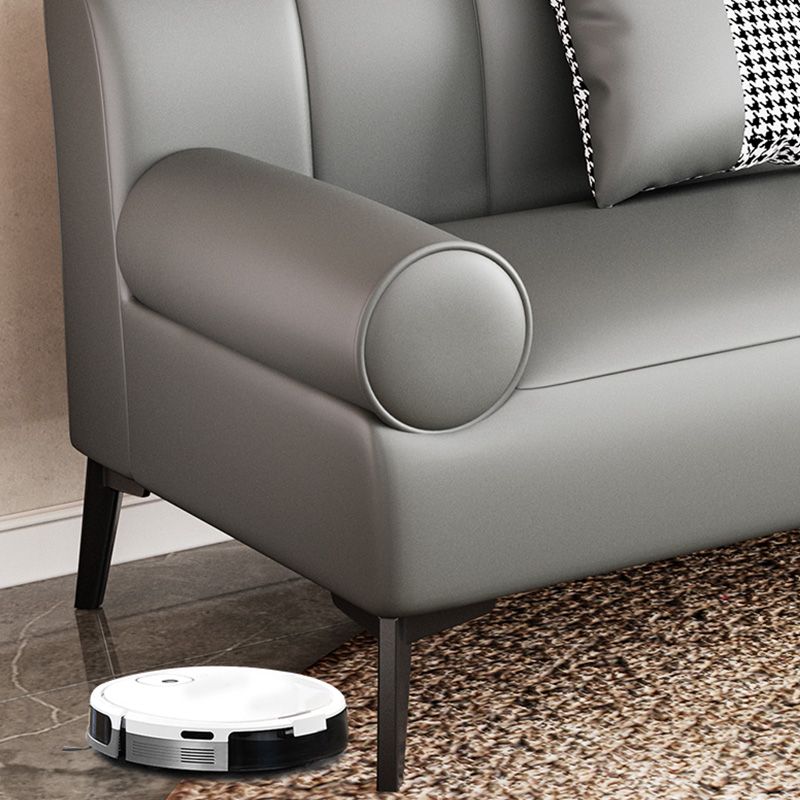 Round Arm Sofa Stain Resistant Faux Leather Standard Sofa for Living Room