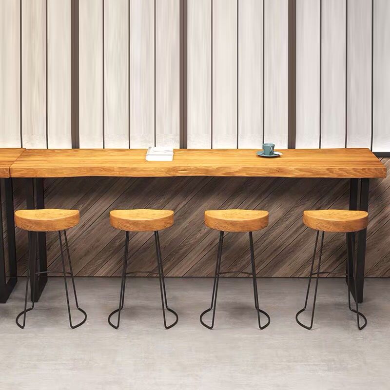 Mesa de barra de madera sólida rectángulo Juego de mesa industrial 1/2/5 Piezas de mostrador con taburetes altos