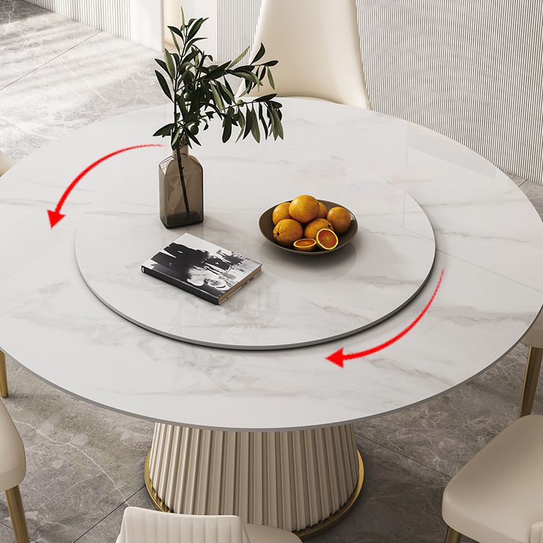 Round Traditional Luxury Dining Table White Sintered Stone Table with White Pedestal Base Clearhalo ' dining_table' 'Dining Tables & Seating' 'Dining Tables' 'furn' 'furn_dining_table' 'Furniture' 'furniture_dining_table' 'Kitchen & Dining Furniture' 'kitchen&dining_furn' 'kitchen' 'kitchen_dining_table' 1200x1200_bc329aae-ad16-4dba-814e-3888212bc7b0