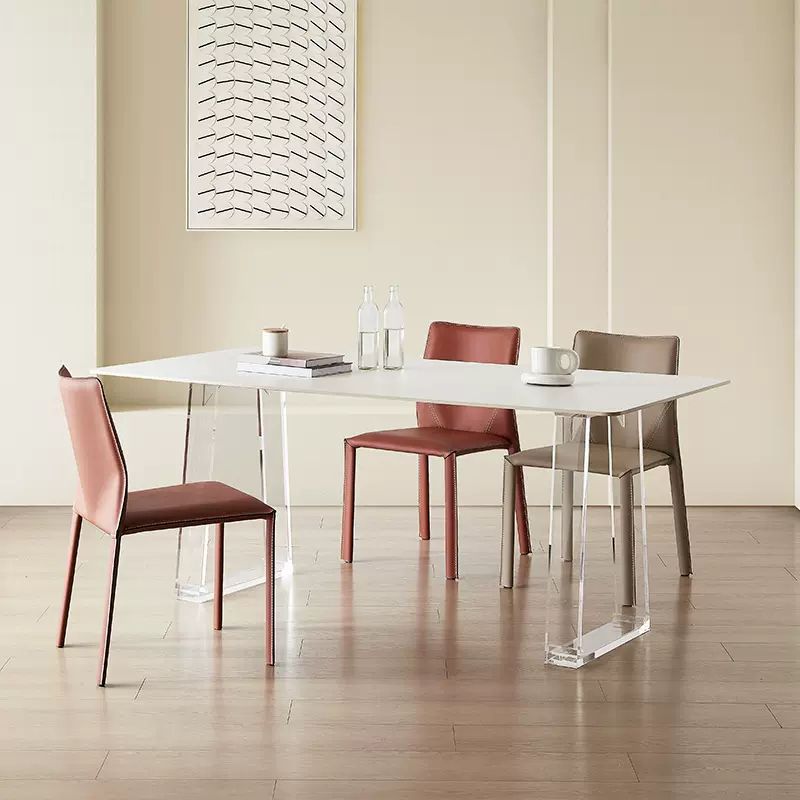 Nordic Style Side Chair Faux Leather Kitchen Dining Chair with Metal Frame (Set of 2)