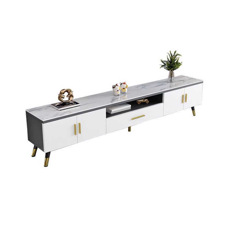 Glass TV Stand Console Open Storage TV Media Stand with Drawer Clearhalo 'furn' 'furn_tv_stands_entertainment_centers' 'Furniture' 'Living Room Furniture' 'TV Stands & Entertainment Centers' 'TV Stands & Media Storage Furniture' 'tv_stands_entertainment_centers' 1200x1200_bc366a0d-32e9-44bc-aed1-e8aa2592dc2e