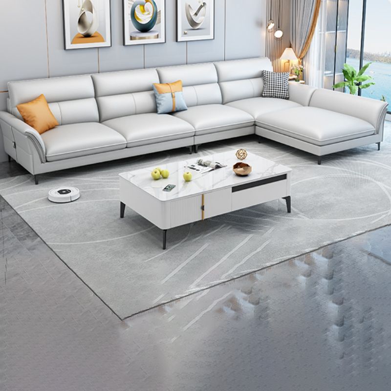 Contemporary Sectional Faux Leather Sofa Sectional with Flared Arm