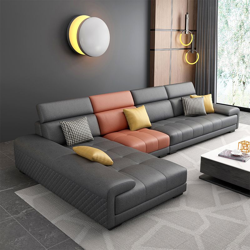 39.37 " H Faux Leather Pillow Top Arm Sofa & Chaise for Living Room