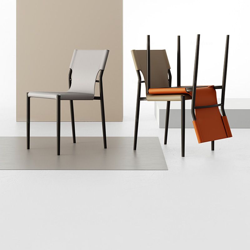 Silla de cuero sin brazo industrial silla de comedor del lado posterior con base de metal