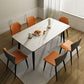 Glam Style Rectangle Dining Table Stone Top Dining Table with Black Legs