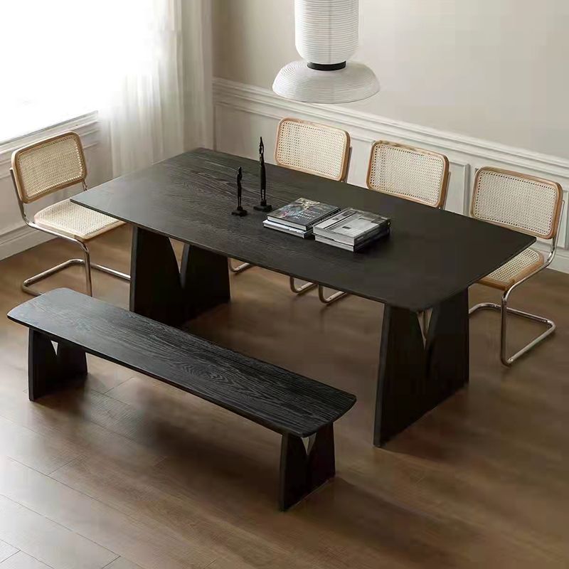 Mesa de comedor de madera maciza de pino mesa de doble pedestal moderna en negro