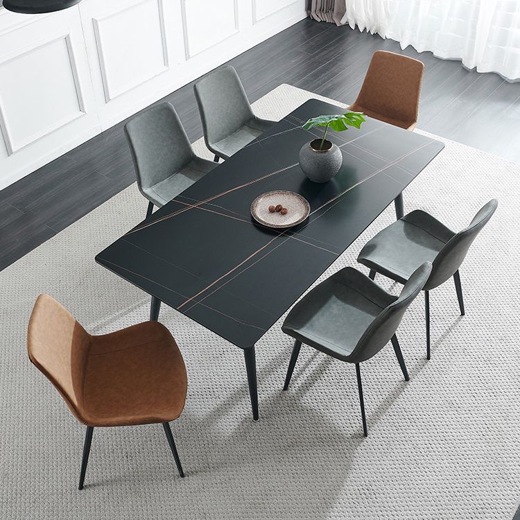 Industrial Style Rectangle Dining Table Stone Dinner Table with Metal 4 Legs Clearhalo ' dining_table' 'Dining Tables & Seating' 'Dining Tables' 'furn' 'furn_dining_table' 'Furniture' 'furniture_dining_table' 'Kitchen & Dining Furniture' 'kitchen&dining_furn' 'kitchen' 'kitchen_dining_table' 1200x1200_bc4c8f96-e17a-43a4-a260-be1f5553ade9