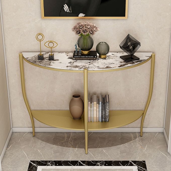 Tavolo di accento console in pietra contemporanea tavolo da mezza luna con ripiani per Hall