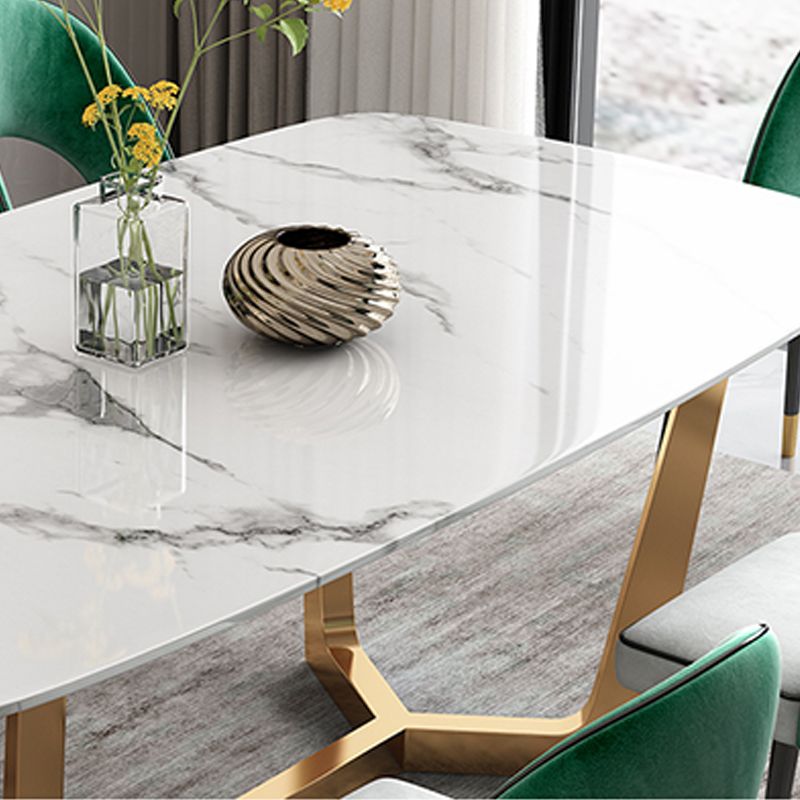 Glam Dining Faux Marble Table Rectangle Table with Metal Legs for Kitchen Clearhalo 'Dining Tables & Seating' 'Dining Tables' 'dining_table' 'furn' 'furn_dining_table' 'Furniture' 'Kitchen & Dining Furniture' 1200x1200_bc4ee347-18be-47b8-83b2-50c72d7e57b0